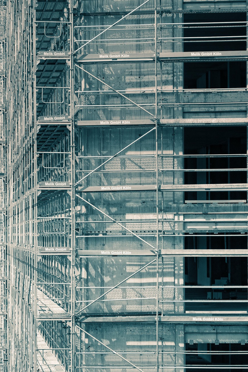 construction site, scaffolding, framework, building, architecture, to build, construction work, housebuilding, construction, new building, working scaffold, facade, shell, building construction, symmetrical